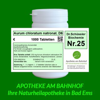 Schüßler-Salz Nr.25 Aurum chloratum natronatum D6 - 1000 Tabletten Bombastus